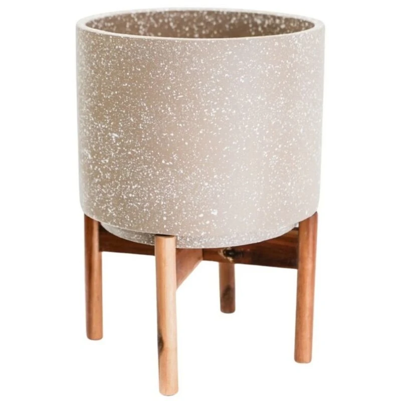 Image of Ivyline Valetta Ivory Speckled Planter with Stand H33cm D24cm Ivory Unisex