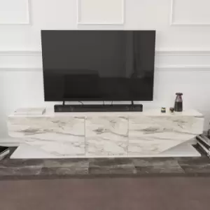 Image of Decorotika Pearl Unique Design TV Cabinet TV Unit TV Stand for TVs up to 71" - White Marble Effect
