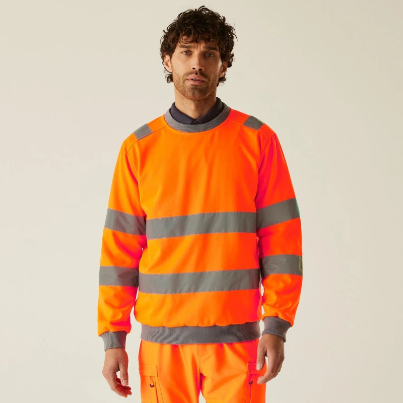 Image of Regatta Mens Hi-Vis Pro Contract Crew Neck Sweatshirt Orange male S