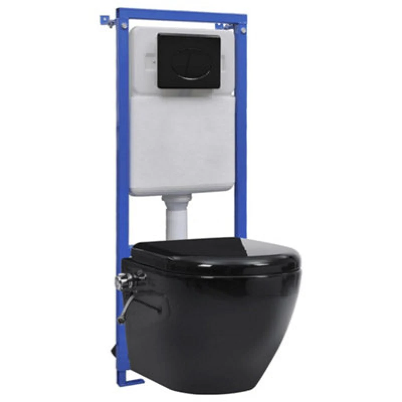Image of Vidaxl Wall Hung Rimless Toilet With Concealed Cistern Black Ceramic