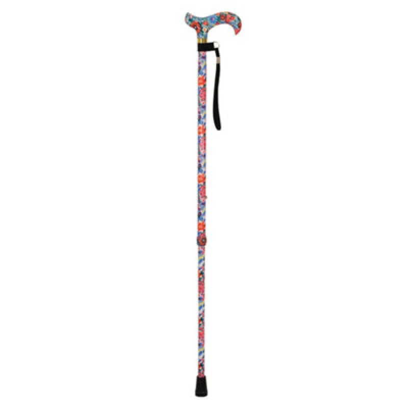 Image of Loops Deluxe Ambidextrous Walking Cane - 10 Height Settings - Floral Pattern Multi