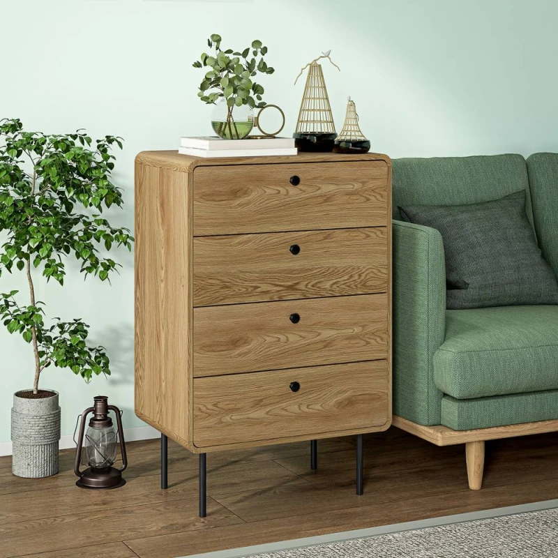 Image of HOMCOM Chest of Drawers with 4 Drawers, Modern Dresser for Bedroom, Oak in Natural Natural Unisex