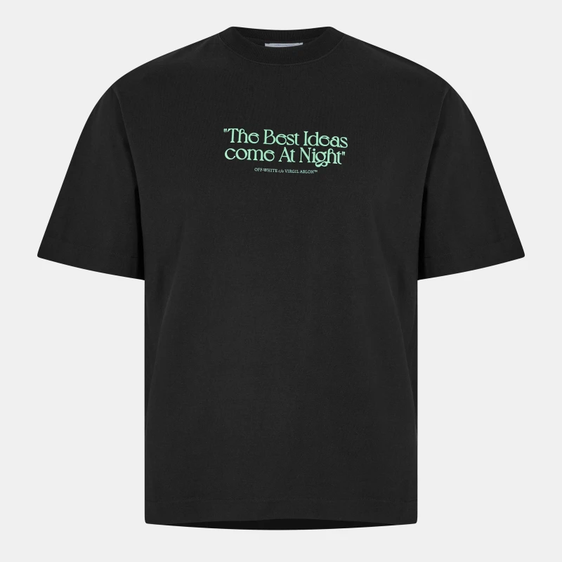 Image of Off White Mens Best Ideas Cotton Short Sleeve Crew Neck T-Shirt Black/Green male XS