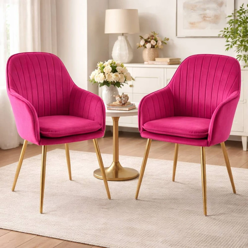 Image of RAYGAR Genesis MUSE Chair in Velvet Fabric x 2 - Fuchsia Pink RG1452