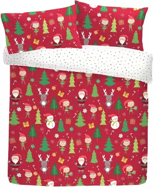 Image of Bedlam Elf And Santa Single Christmas Duvet Cover Set
