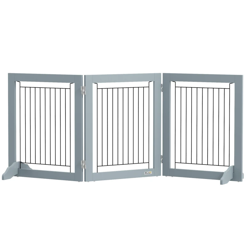 Image of PawHut Foldable Wooden Pet Gate w/ 3 Panels 2 Support Feet for Small Dogs TJ Hughes Grey 5061025072309