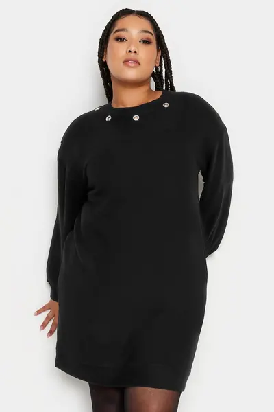 Image of Yours Eyelet Soft Touch Jumper Dress Black