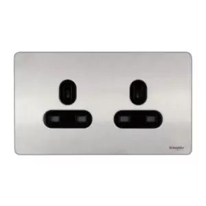 Image of Schneider Electric Ultimate Screwless Flat Plate - Double Unswitched Power Socket, 13A, GU3460BSS, Stainless Steel with Black Insert