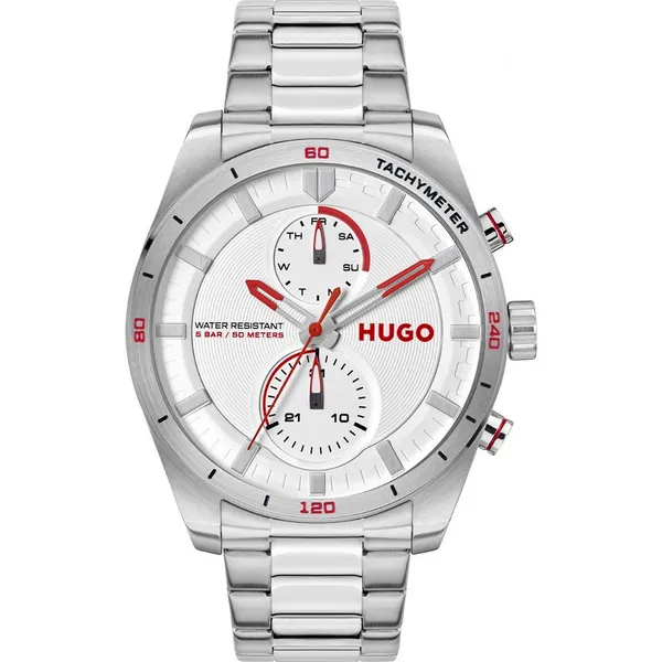 Image of HUGO 1530373 Mens #Fast (44mm) White Dial / Stainless Steel Watch