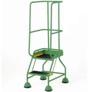 Image of 2 Tread Mobile Warehouse Steps & Guardrail GREEN 1.5m Portable Safety Stairs