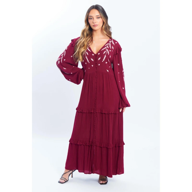 Image of Be You Embroidered Maxi Dress Red 8