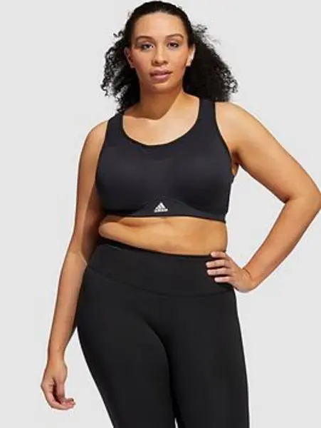 Image of adidas Womens Training Workout Sports Bra High Support - Plus Size - Black/White, Size 3X, Women Black/White V8XHD Female 3X