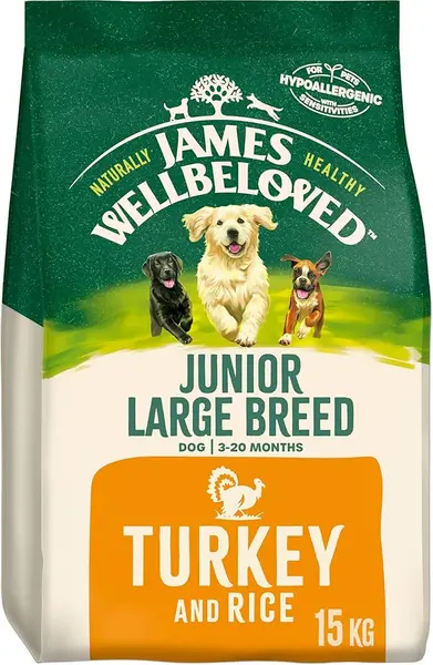 Image of James Wellbeloved Turkey and Rice Junior Dog Food 15kg