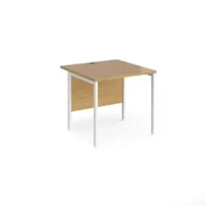 Image of Office Desk 800mm Rectangular Desk With H-Frame Leg Oak Tops With White Frames 800mm Depth Maestro 25