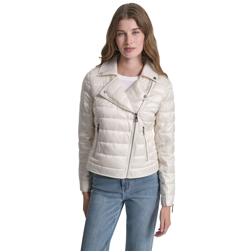 Image of DKNY Moto Puffer Ld62 Metallic Eggnog female 8 (XS)