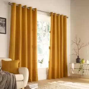Image of Ellis Windowpane Check Eyelet Curtains Ochre, Ochre / 229 x 229cm