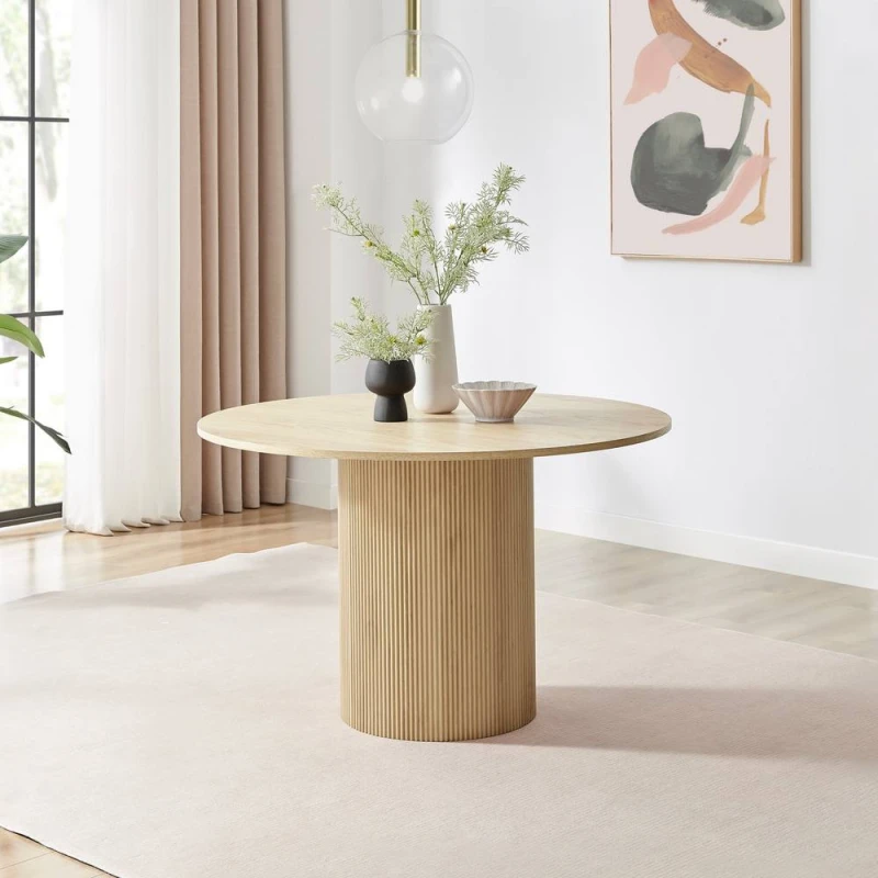 Image of FurnitureboxUK Penrose 120cm Round Wooden Pedestal Dining Table in Light Oak Light Oak Unisex