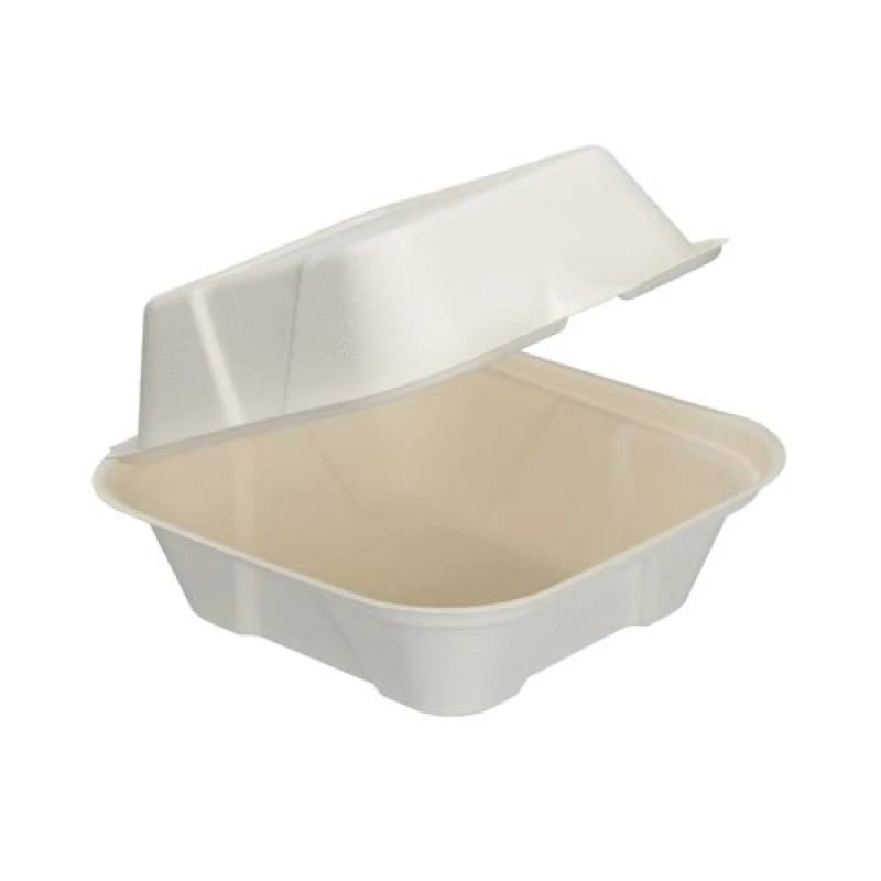 Image of Edenware Bagasse Burger Box Square 6" White (500 Pack) D06001