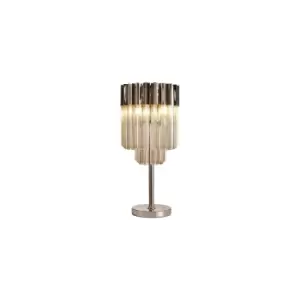 Image of Poland Table Lamp 3 Light E14, Polished Nickel, Cognac Sculpted Glass
