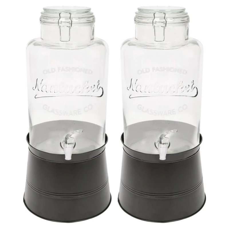 Image of Rink Drink Glass Drinks Dispensers With Tap & Black Bucket Stand - 8.7L - Pack Of 2