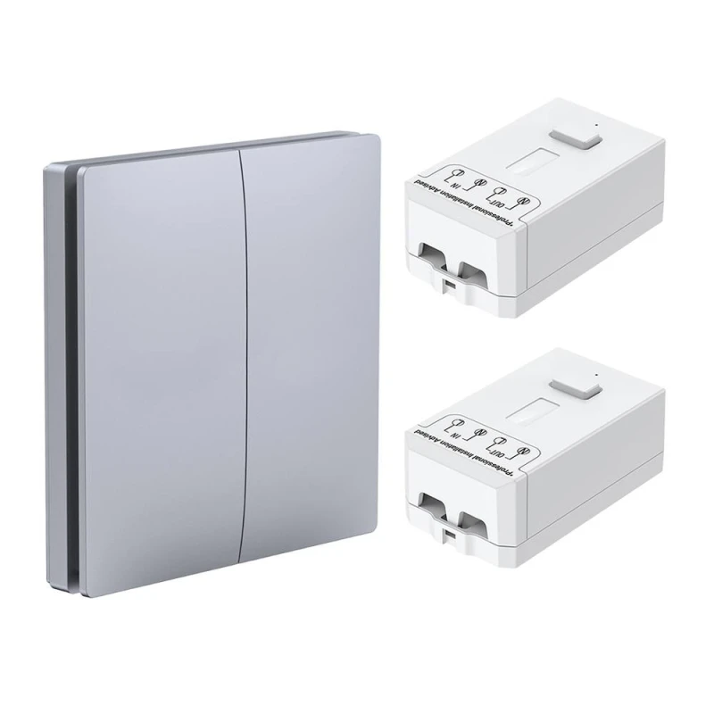 Image of ENER-J 2 Gang Wireless Kinetic Switch Kit with 2 500W RF Receivers in Silver Silver Unisex
