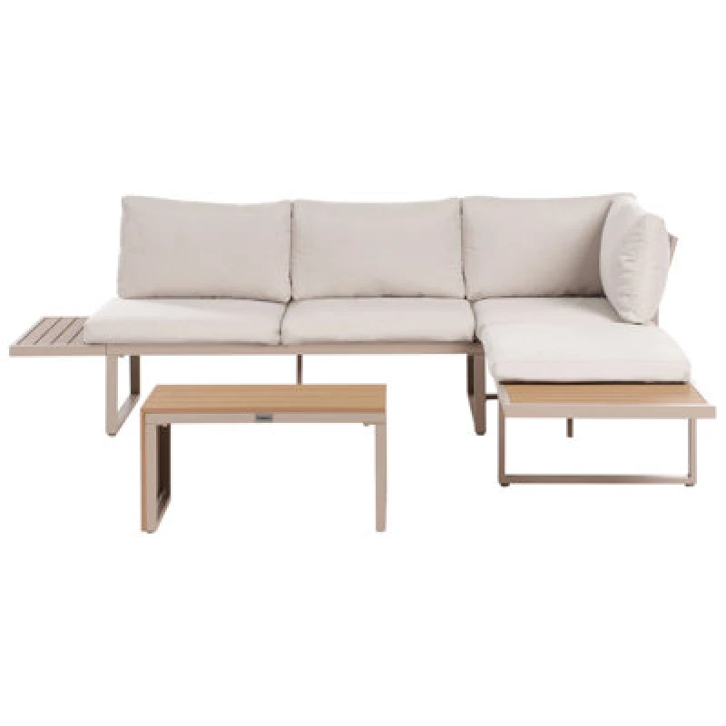 Image of Beliani Garden Corner Sofa With Table 4 Seater Pienza Right Hand Modular Light Brown/ Beige