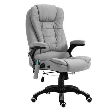 Image of Vinsetto Massage Office Chair Recliner Ergonomic Gaming Heated Home Office Padded Linen-Feel Fabric & Swivel Base Light Grey