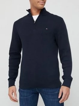 Image of Tommy Hilfiger Zig Zag Structure Quarter Zip Knitted Jumper - Navy