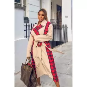 Image of I Saw It First Stone Contrast Check Maxi Length Trench Coat - Brown