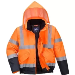 Image of Portwest - S266ONRM - sz M Hi-Vis Two Tone Bomber Jacket - Orange/Navy - Orange/Navy