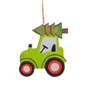 Image of Wooden Tractor with Tree Hanging Decoration