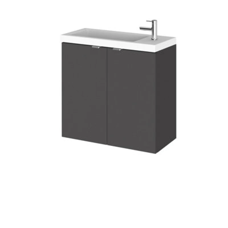 Image of Hudson Reed Fusion Wall Hung 2 Door Vanity Unit & Polymarble Basin, Stylish Sink Vanity Unit, Gloss Grey, 600mm