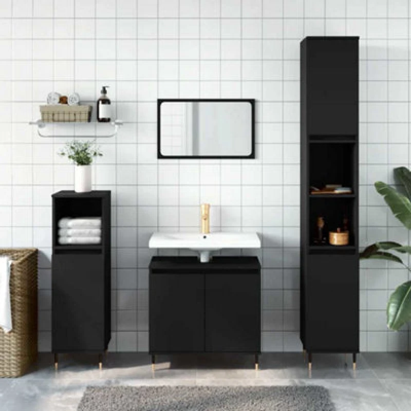 Image of Vidaxl Bathroom Cabinet Black 58X33X60 Cm Engineered Wood