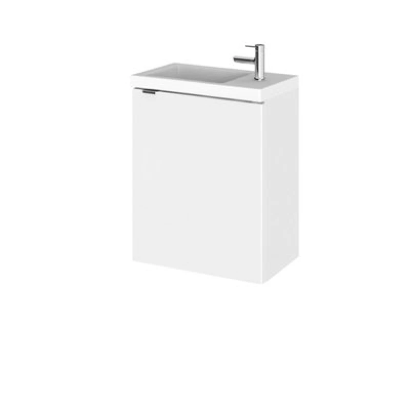 Image of Hudson Reed Fusion Wall Hung 1 Door Vanity Unit & Compact Polymarble Basin, Stylish Vanity Unit With Basin, Gloss White, 400mm