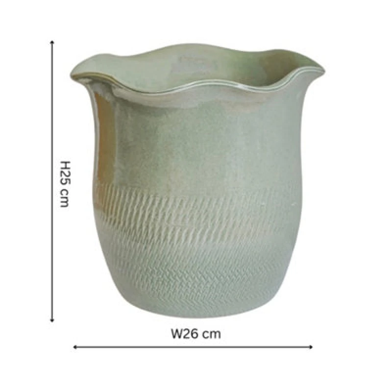 Image of Ivyline Camellia Sage Scalloped Edge Planter H25Cm D26Cm