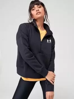 Image of Under Armour Rival Fleece Half Zip, Black/White Size M Women