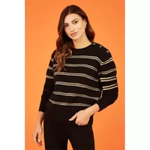 Image of Yumi Black Jumper With Gold Stripes - Black