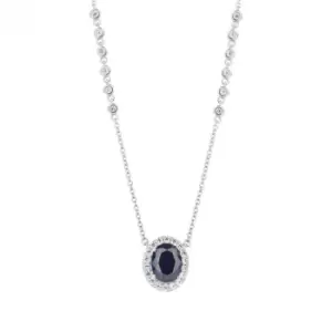 Image of Oval Blue Sapphire Zirconia Detailed Chain Necklace N4495
