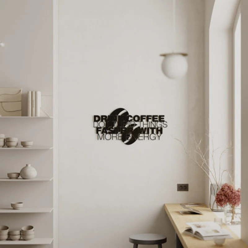 Image of Decortie Coffee For More Energy Metal Art Wall Home Decorative Ornament, Black
