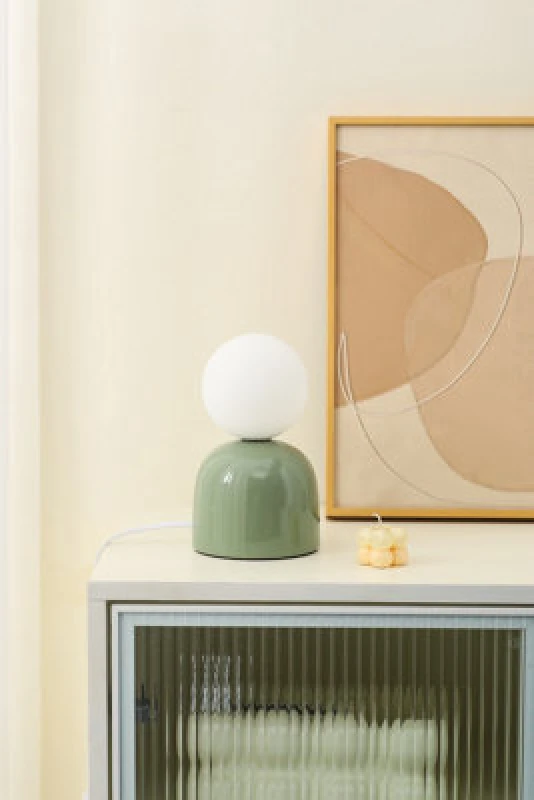 Image of K Living Small Ceramic Table Lamp In Green With An Opaque Glass Head