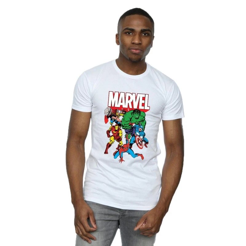 Image of Marvel Marvel Men Hero Group Cotton T-Shirt in White Size: Small White S Male 5063377469974