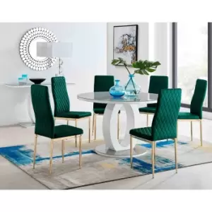 Image of Furniture Box Giovani Round Grey Large 120Cm Table and 6 Green Velvet Milan Gold Leg Chairs