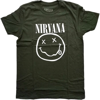 Image of Nirvana - White Smiley Unisex Medium T-Shirt - Green