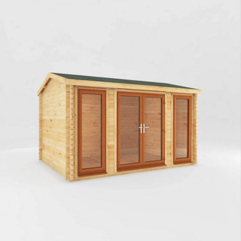 Image of Mercia 4 X 3 M Home Office Studio Log Cabin - 44mm - Oak Upvc Windows And Door - Wood/glass - L314.2 X W403.6 X H260 Cm