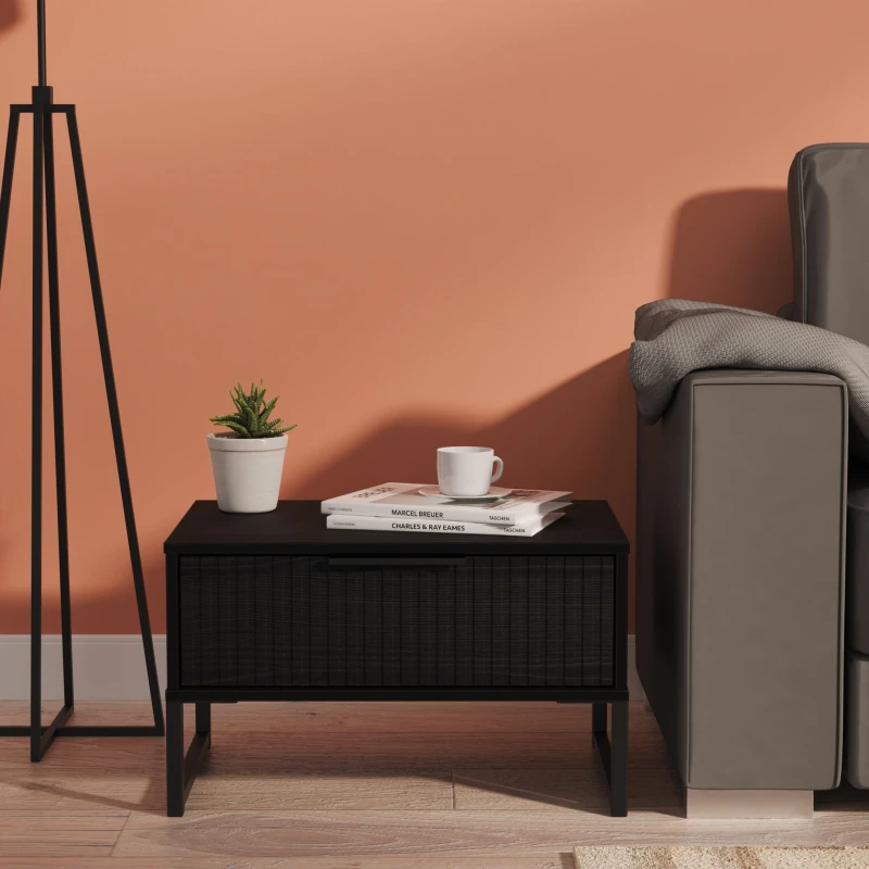 Image of Ready Assembled 2 U Menai 1 Drawer Wide Side Table (Ready Assembled) in Black Unisex