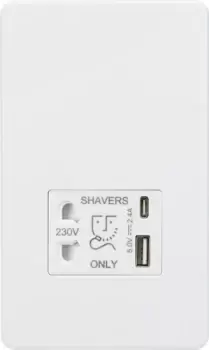 Image of KnightsBridge Shaver socket with dual USB A+C (5V DC 2.4A shared) - matt white