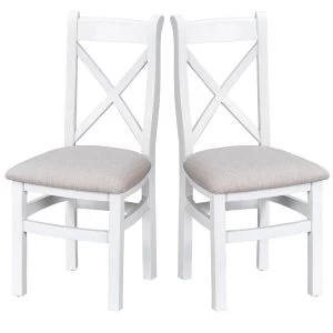 Image of Robert Dyas Madera Ready Assembled Pair of Cross Back Wooden Chairs with Padded Seats