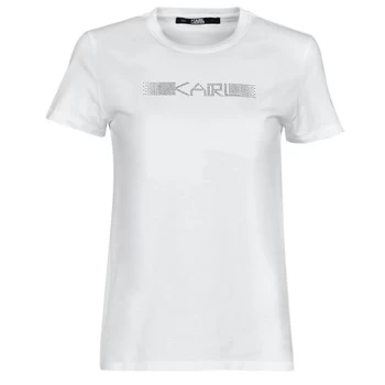Image of Karl Lagerfeld RHINESTONELOGOT-SHIRT womens T shirt in White - Sizes EU S,EU M,EU L,EU XL,EU XS