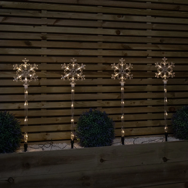 Image of 69cm Set of 4 Plastic Crystal Snowflake Pathfinder Christmas Lights with Warm White LEDs