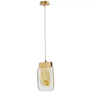 Image of Eugene Integrated LED Pendant Ceiling Light Brushed Gold Steel Amber, Gold Glass LED 1x4W 118Lm 3000K - Merano